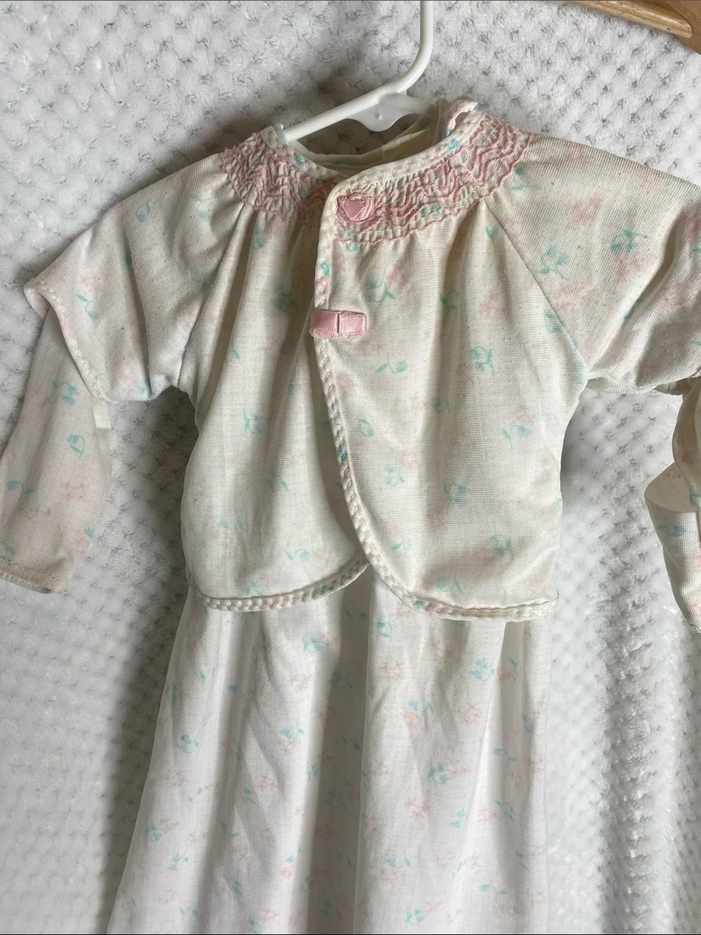 Very Vintage Carter's layette gown and over shirt Set with Pink and Mint Accents